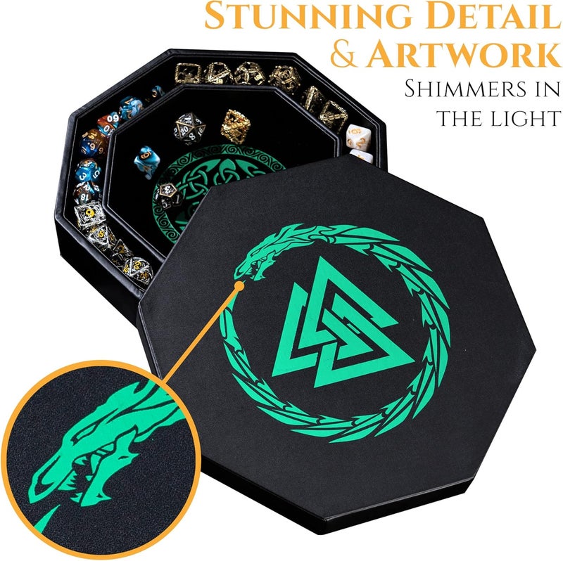 Soar Forge Dice Tray for DND and RPG - Beautiful Green Valknut and Dragon 9 Inch Rolling Tray Compatible with Dungeons and Dragons and Tabletop RPGs - Box Storage to Protect Dice - Image 2
